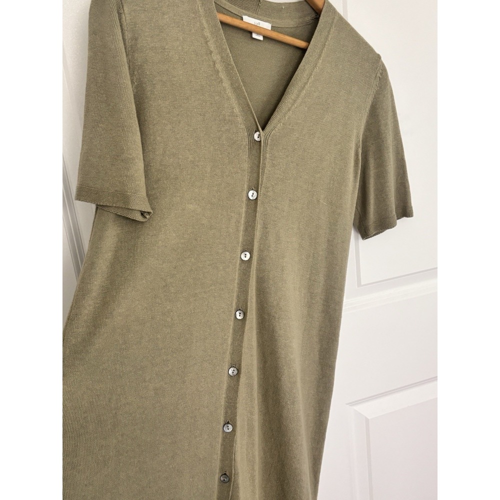 J. Jill Button Up Linen Blend Dress S Petite Sage Coastal Knit Breathable‎ 0759